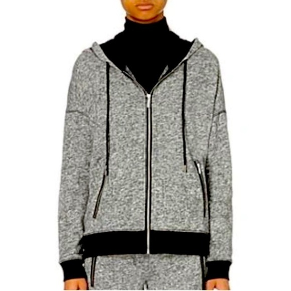 The Kooples Jackets & Blazers - The Kooples Heather Gray And Black Zip-front Hoodie S